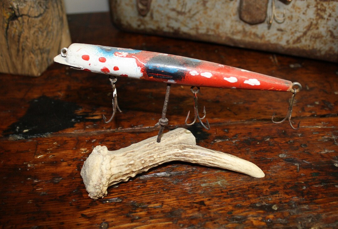 Vintage Folk Art Fishing Lure Whitetail Deer Antler Shed Art Etsy