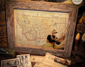 Vintage Montana Map Art Print: Fly Fishing Cabin Decor (11x14 Unframed)