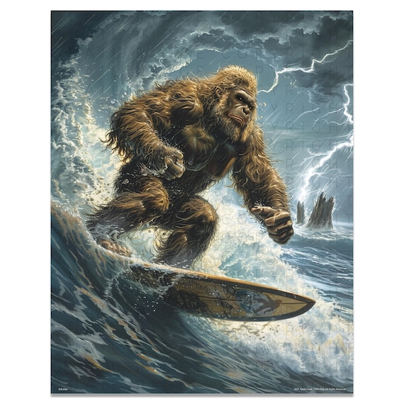 Vintage Sasquatch Bigfoot Surfing Poster Art Print 11x14