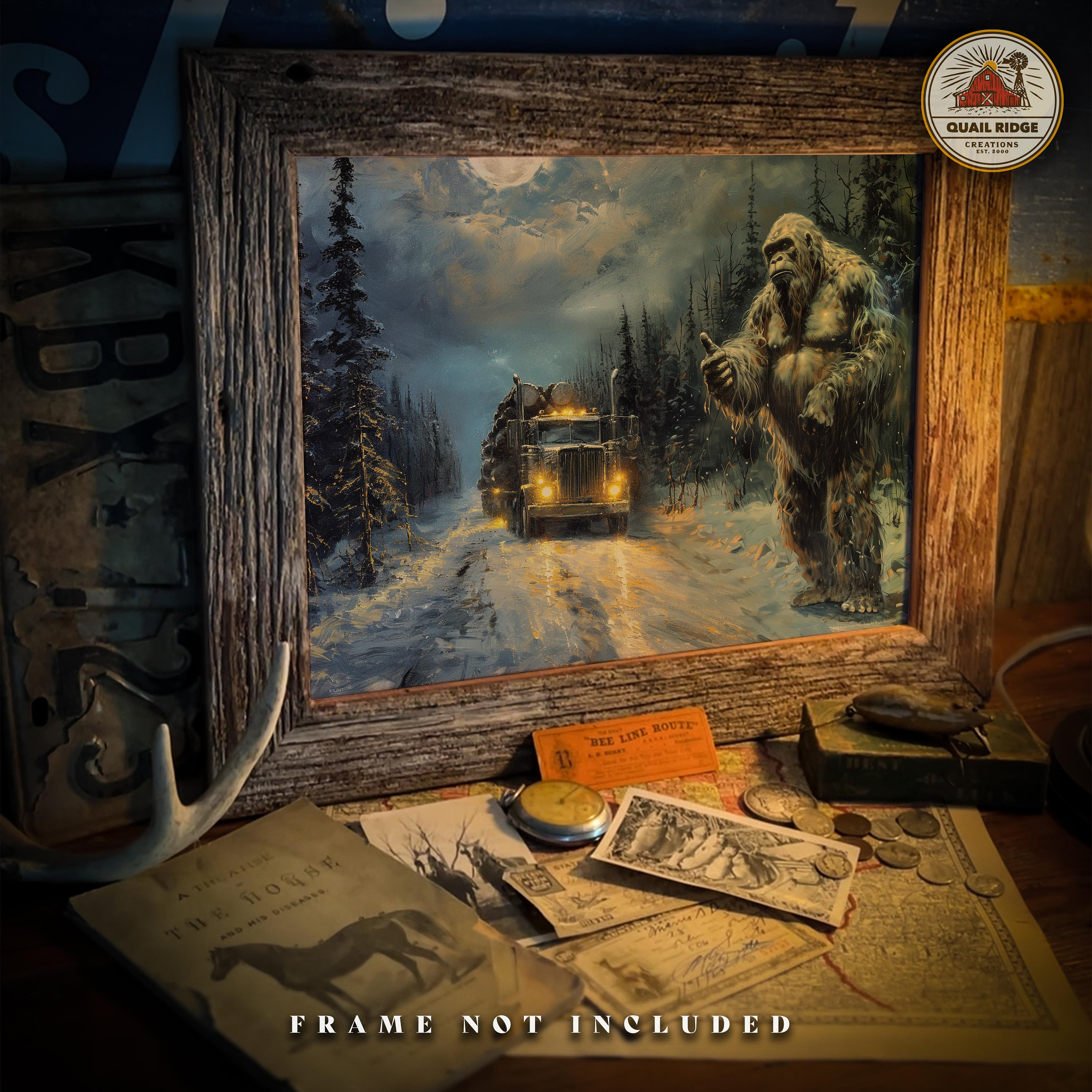 絵画 BIGFOOT Vintage Sasquatch Bigfoot Art Print 11x14 Inches Unframed