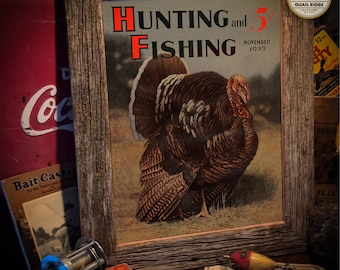 Vintage Turkey Hunting Magazine Cover Art Print 11x14 Inches Unframed Wildlife Artwork Call Decoys Fishing Cabin Lodge Lake House Wall Decor