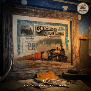 Impresión artística de tren antiguo, 11 x 14, sin marco, certificado de la Bolsa de Valores de Chicago y el este de Illinois, obra de arte, decoración de pared, regalo de coleccionista de trenes