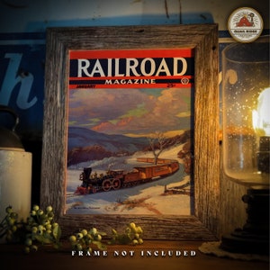 Vintage Train Railroad Revista Portada Arte Impresión 11X14 Sin marco Locomotora de vapor Estación de tren Obra de arte Decoración de pared Regalo de coleccionista de trenes