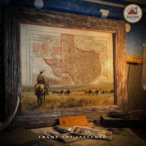 Vintage Texas State Map Art Print: Ranch Decor (11x14 Unframed)