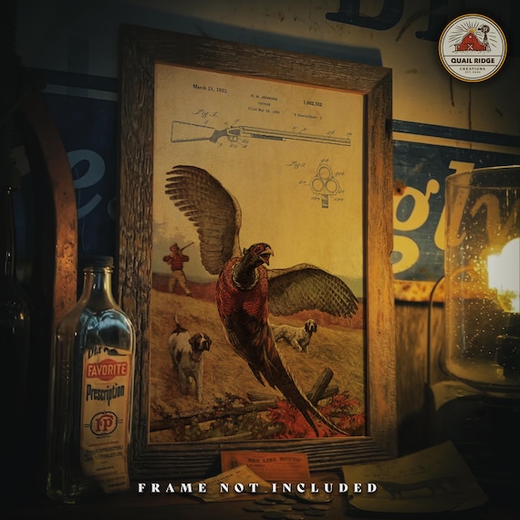 Pointer Dogs Hunting Quail Birds Cabin Art Print - 8x10 Inch Unframed Lodge Decor