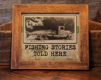 Vintage Fishing Stories  Art Print 8x10 Unframed Brown Trout Fly Fish Lures Hunting Cabin Wall Decor