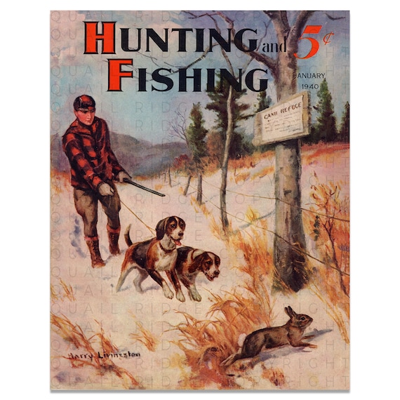 Vintage Beagle Dog Rabbit Hunting Magazine Cover Poster Art Print