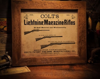 Vintage 1909 Colt Rifles Ad Print: Hunting Cabin Wall Art (8x10 Unframed)