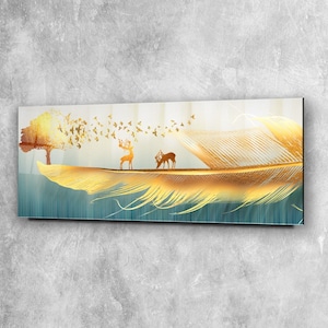 Feather Panoramic Tempered Glass Print + Free Cutting Board | Art | Wall Decoration | Gift