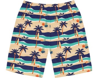 Tropical Palm Surf Stripe Board Shorts | Men's Swim Trunks AOP