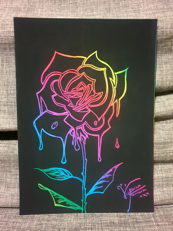 Bleeding Rose Rainbow scratch art drawing