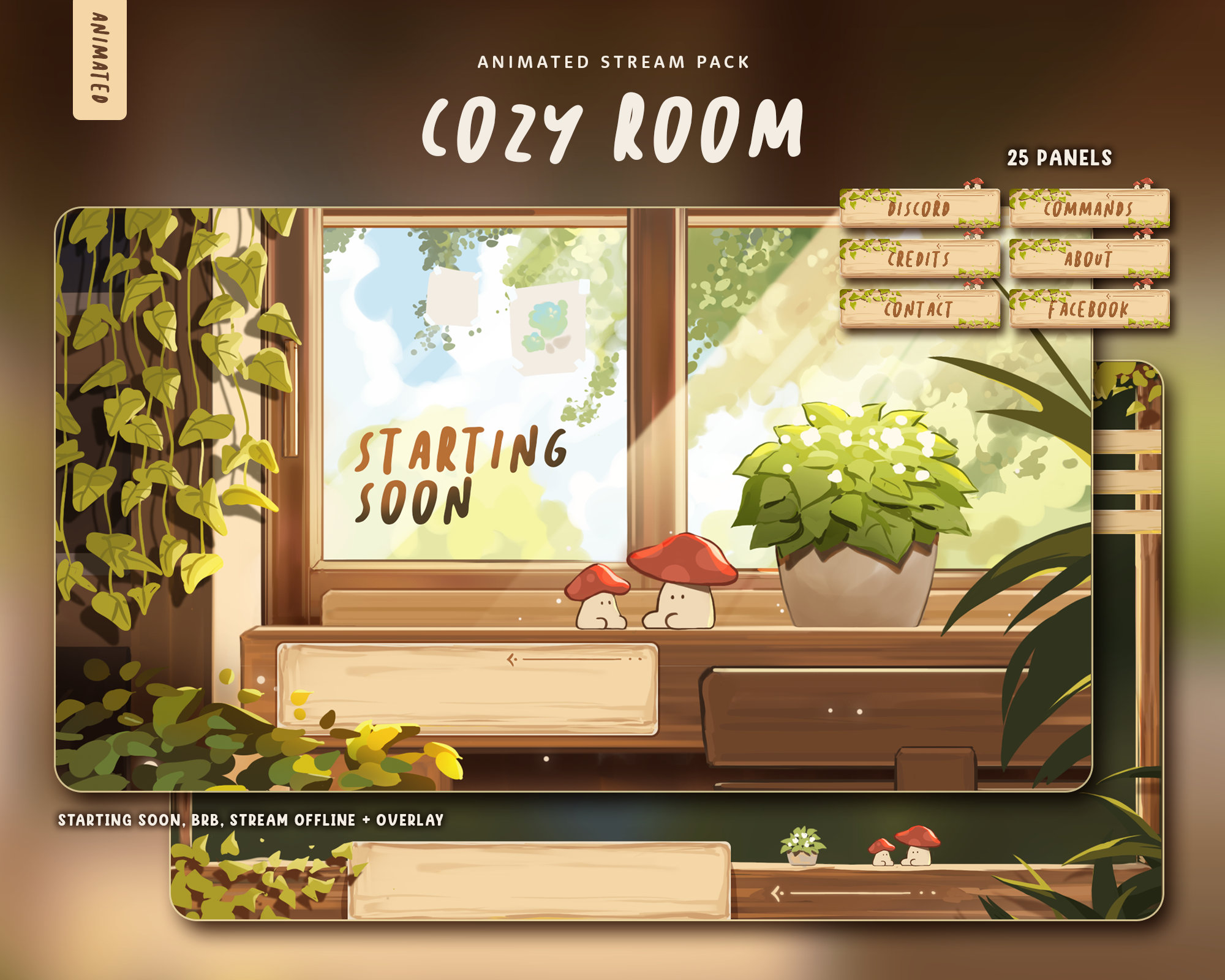 Cozy Room Animated Stream Overlay Pack 