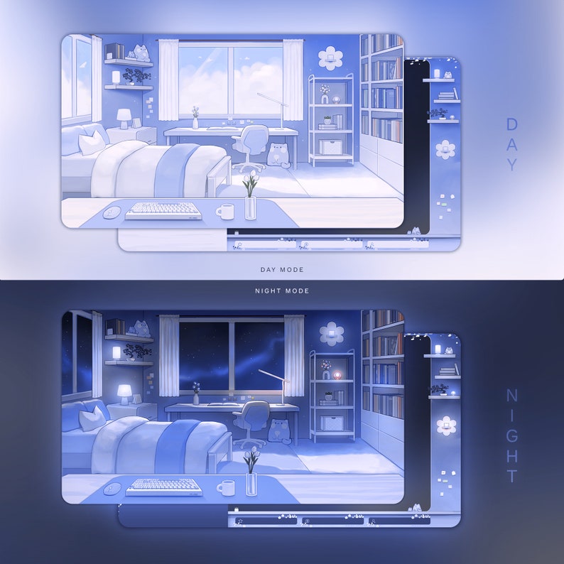 Blauwe dromerige kamer | Geanimeerd stream-overlaypakket afbeelding 2