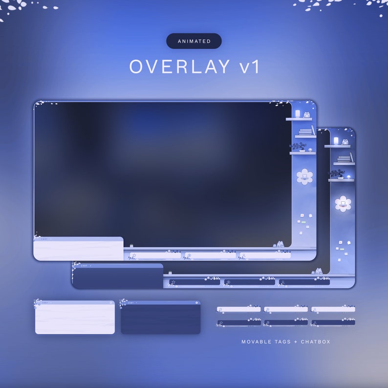 Blauwe dromerige kamer | Geanimeerd stream-overlaypakket afbeelding 4