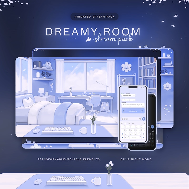 Blauwe dromerige kamer | Geanimeerd stream-overlaypakket afbeelding 1