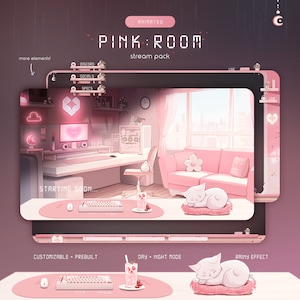 Pink Room Day & Night Mode Animated Stream Overlay Pack image 1