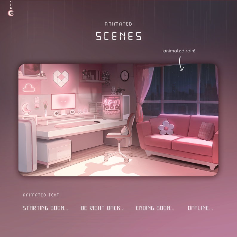 Pink Room Day & Night Mode Animated Stream Overlay Pack image 3