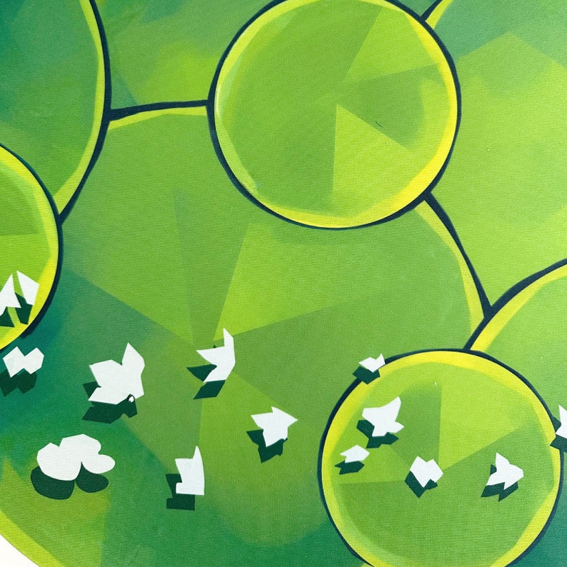 May include: Abstract green and white geometric pattern with overlapping circles. The circles have a light yellow outline. The background is a light green color with a geometric pattern.