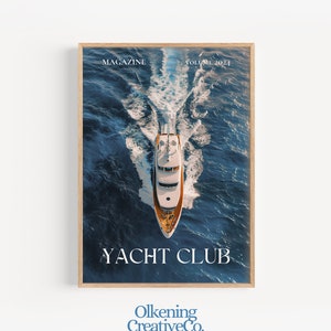 Affiche du club de yacht, impressions côtières de petite-fille, thème nautique, impression de magazine de voilier vintage, affiche de voile, décoration d'appartement tendance