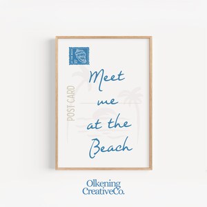 Strandpostkaart, kustkleindochterafdrukken, kustmuurkunst, afdrukbare kunst, strandachtige muurkunst, kleurrijk trendy appartementdecor