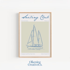 Sailing Club Poster, Coastal Granddaughter Prints, Nautical Theme, Vintage Sailboat Magazine Print, Sailing Poster, Trendy Apartment Decor