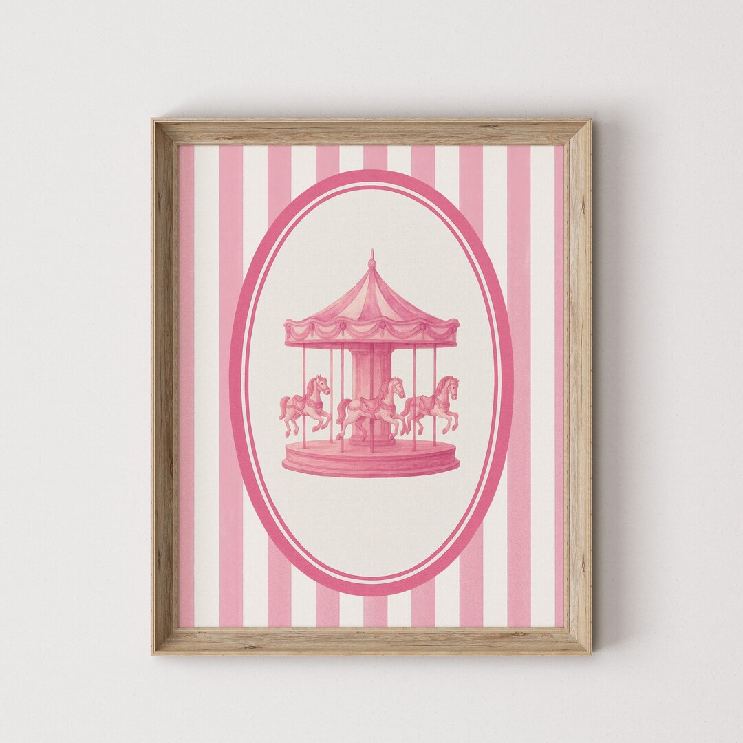 Pink Carousel Wall Art Print, Vintage Carnival Nursery Decor, Coquette ...