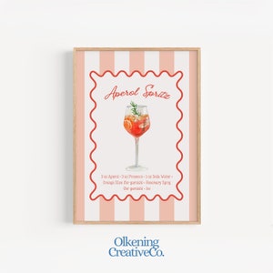 Aperol Spritz Poster, Bar Cart Decor Cocktail Print, Trendy Apartment Wall Decor, Minimalist Wall Art, Retro Kitchen Wall Art, Drink Recipe