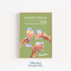 Guest Check Poster, Bar Cart Decor, Cute Cocktail Print, Trendy Apartment Wall Decor, Minimalist Wall Art, Retro Kitchen Wall Art