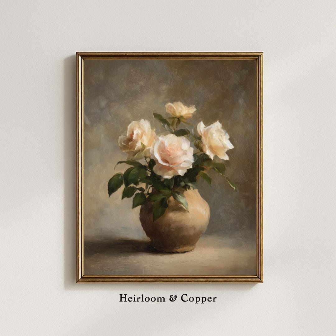 Vintage Rose Still Life Print – Heirloom Floral Wall Art in Ceramic ...