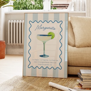 Margarita Recipe Poster, Bar Cart Decor Cocktail Print, Trendy Apartment Wall Decor, Minimalist Wall Art, Retro Kitchen Wall Art, Cute Print