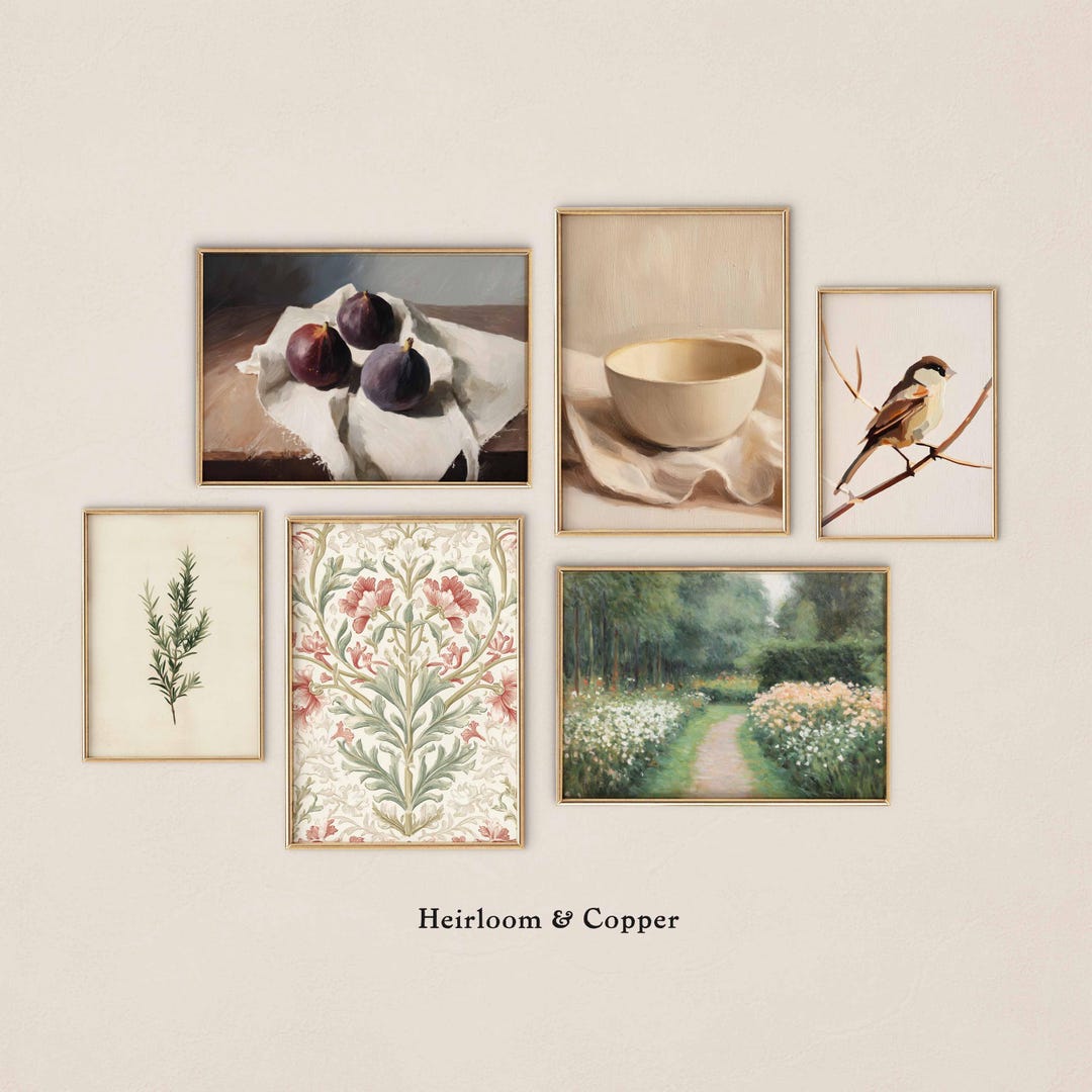 Vintage Botanical Cottagecore Wall Art Bundle, Neutral Farmhouse Decor ...