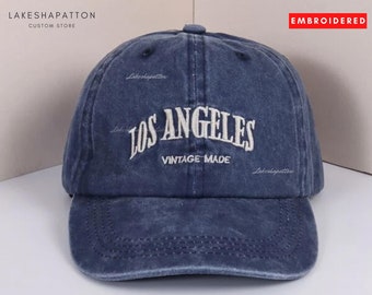 EMBROIDERED| Los Angeles Hat Embroidered, Los Angeles Baseball Dyed Cap, Los Angeles Dad Hat