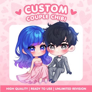 Custom Couple Chibi, Chibi Character, Cute Chibi, Anime Chibi, YCH, Cartoon, Anime, Fanart, Original Character, Couple Gift, Christmas Gifts