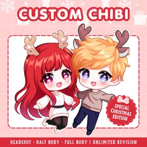 Custom Chibi, Chibi Christmas, Anime Chibi, Custom Chibi Commission, Original Character, Chibi Pet, Chibi Fanart, Cartoon, Christmas Gift