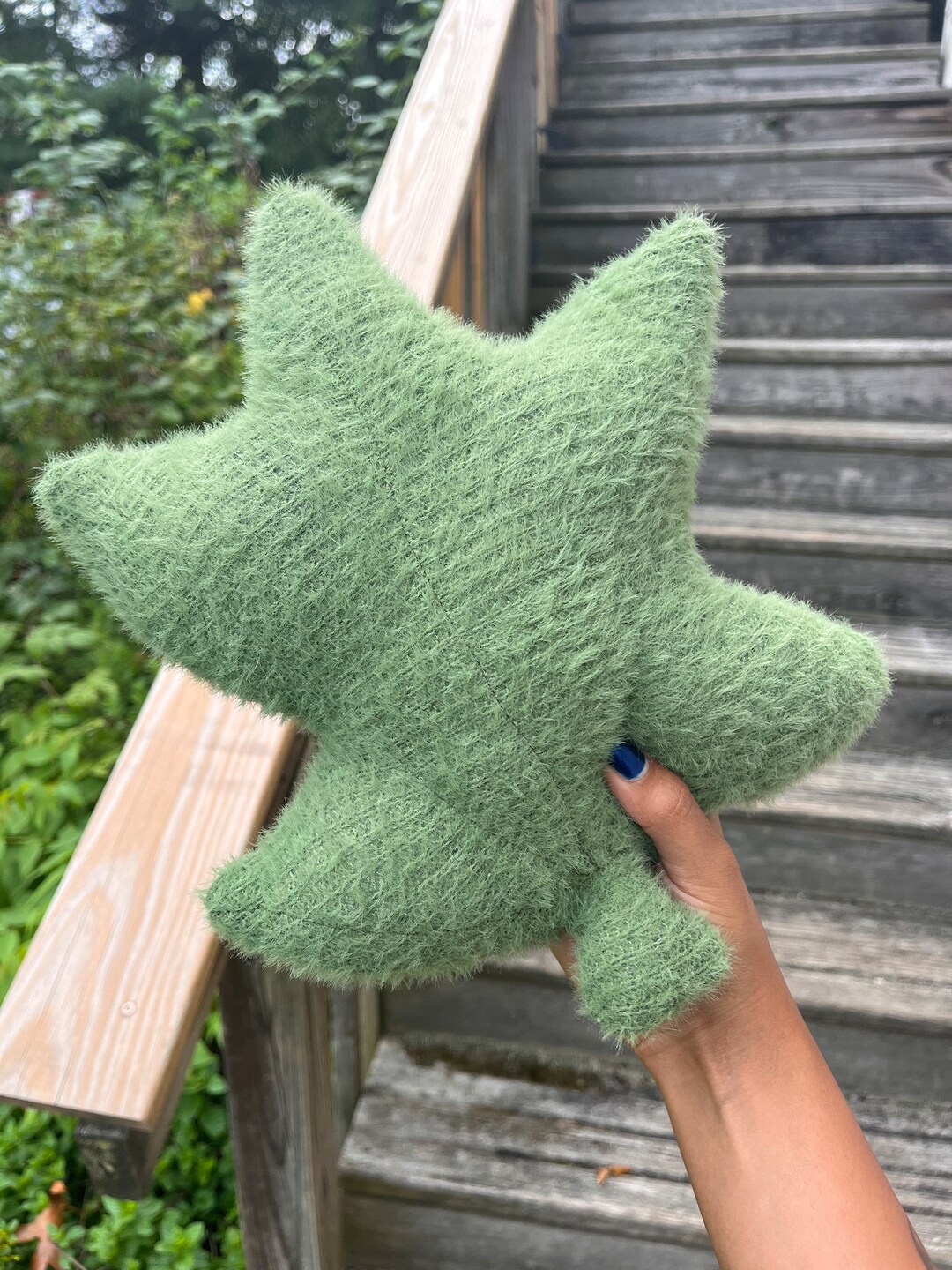 Autumn Maple Leaf Stuffed Throw Pillow Soft Green Fuzzy Knit Etsy