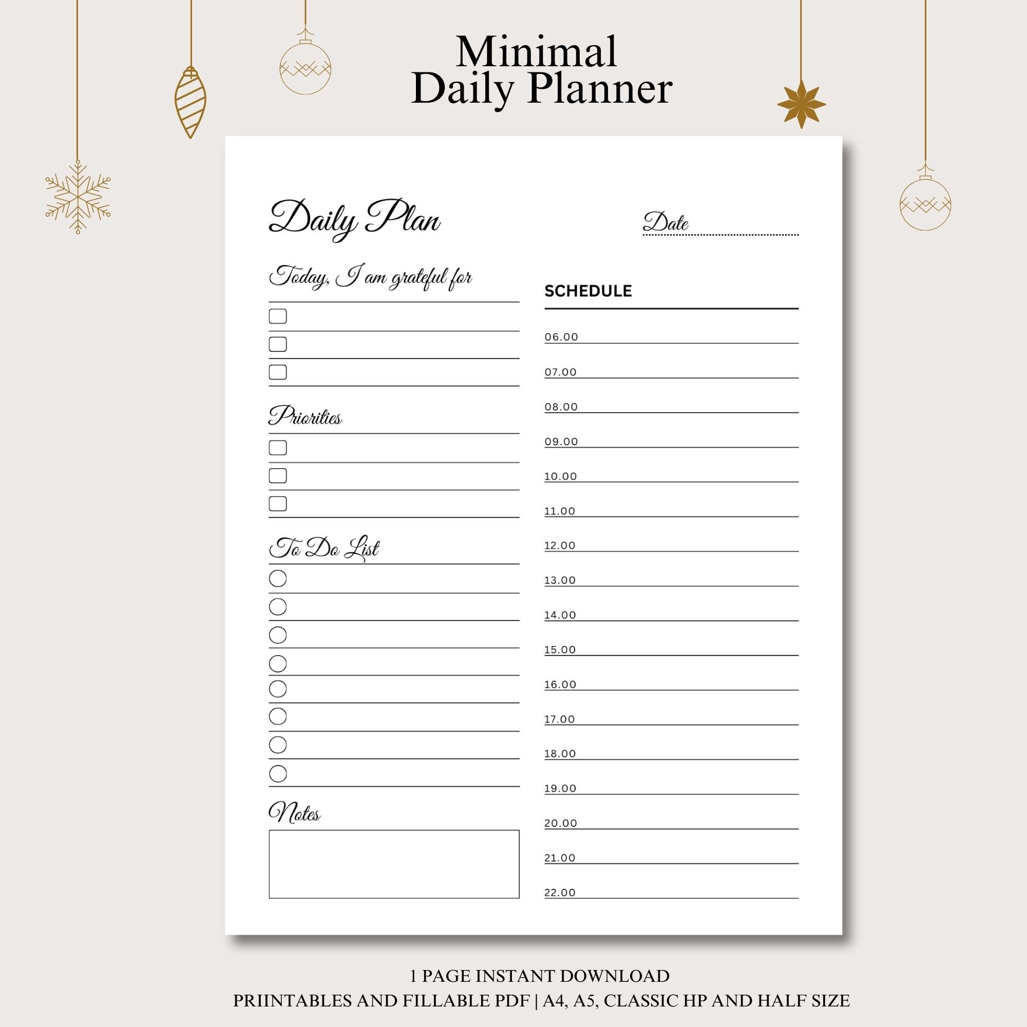 Minimal Planner Printable Daily Planner Daily Schedule - Etsy