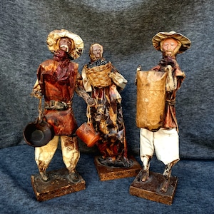 Stare meksykańskie rzeźby z papieru mache, figurki meksykańskiej sztuki ludowej, ręcznie robione, ręcznie malowane, wyprodukowane w Meksyku,