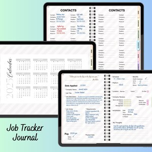 Digital Job Tracker Journal | Job Search Organizer with Calendar, Contacts, and Application Notes
