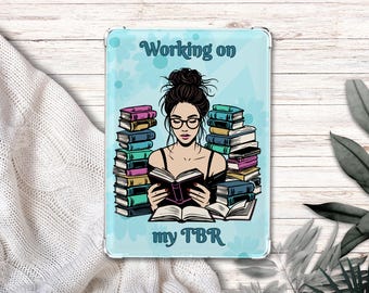 TBR Kindle Insert | Girl and Books Kindle Insert | Bookish Gift | Book Pile Insert | Messy Bun Girl Reading Insert
