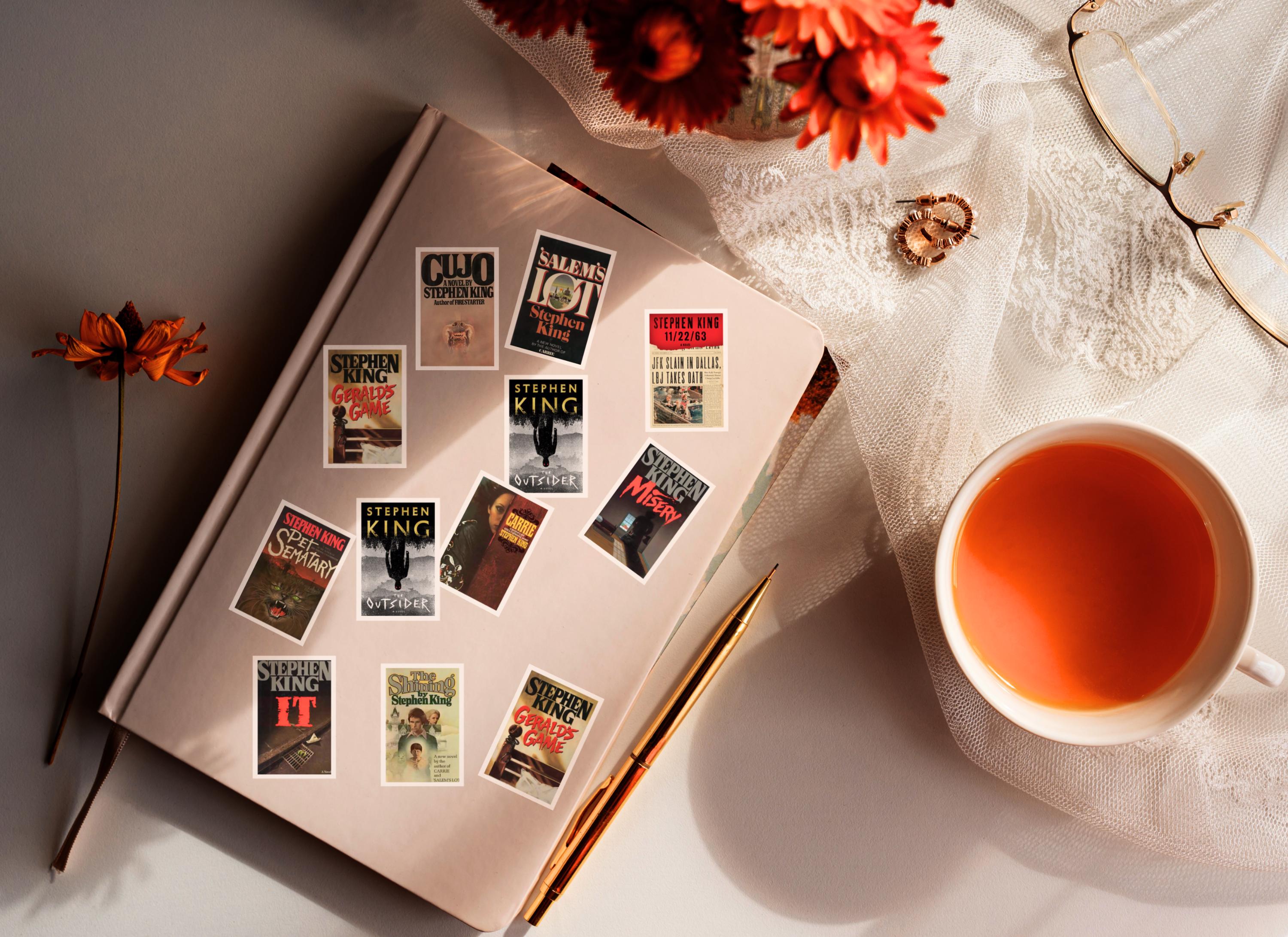 Set of 80 Stephen King Original Book Cover Stickers | Miniature Book Cover Sticker Set
