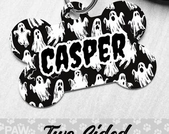 Ghosts Dog Tag, Custom Personalized Spooky Halloween Pet ID Tag, Scary Goth Puppy Gift