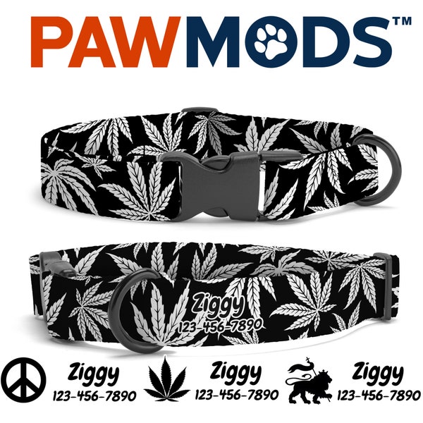 Marijuana Leaves Dog Collar Personalized Cannabis Leaf Dog Collar Hemp Custom Dog Collar with Name Ganja Pot Dog Gift Blunt Reefer Pet Joint