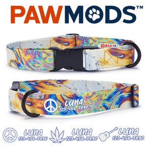 Tie Dye Dog Collar Personalized, Custom Dog Collar with Name, XS - XL Adjustable Swirl Hippie Dog Collar, Quick Release Buckle, Dog Mom Gift