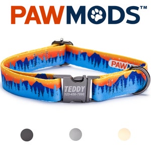Mountain Dog Collar Personalized Forest Dog Collar Custom Landscape  Dog Collar Boy with Laser Engraved Metal Quick Release Buckle