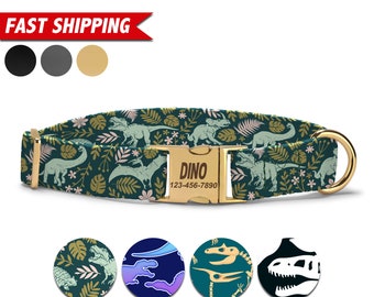 Dinosaur Dog Collar, Personalized Dog Collar With Name, Dino Custom Dog Collar, Cute Soft & Adjustable, Free Engraving, Quick Release Buckle