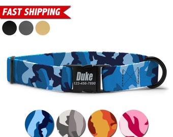 Blue Camo Dog Collar Personalized, Camouflage Dog Collar, Custom Dog Collar With Name, Soft & Adjustable, Free Personalization, Mom Dog Gift