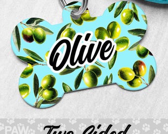 Olive Dog Tag, Custom Personalized Green Fruit Pet ID Tag, Puppy Gift