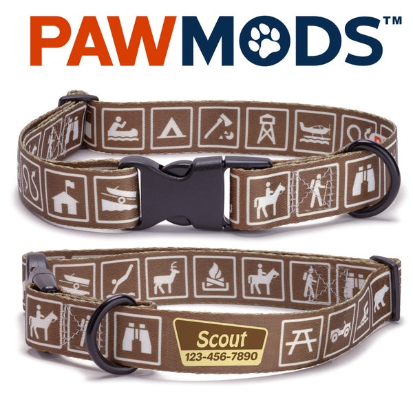 Camping Dog Collar Personalized Brown Campground Signs Dog Collar National Park Dog Collar Boy Campsite Dog Collar Outdoor Camp Dog Gift