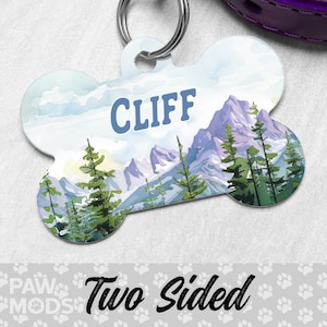 Mountain Dog Tag, Watercolor Dog Tag Personalized, Camping Pet Tag, Hiking Custom Dog Tag, Nature Dog ID Tag, Pet ID, Double Sided Dog Tag