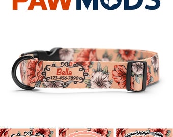 Boho Dog Collar Personalized Dog Collar Flower Custom Dog Collar Girl Floral Dog Collar with Name Girl Dog Collar Boho Cute Dog Collar